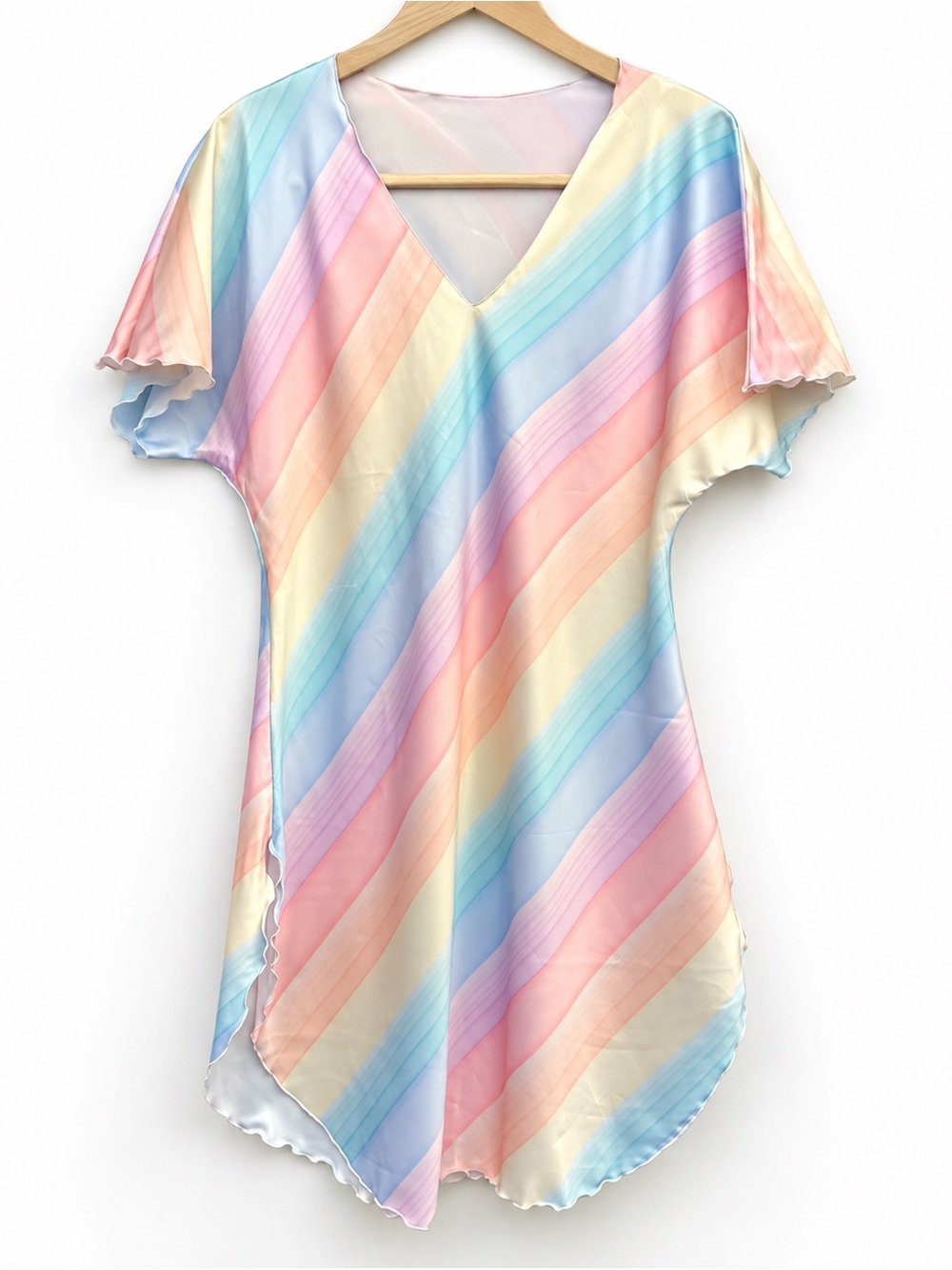 Vintage Union Made Pastel Stripe Nightgown Sleepshirt USA Small 70s 80s